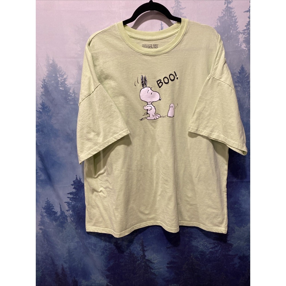 Peanuts Snoopy Shirt Mens 2XL Large Green Boo Ghost Halloween Graphic Tee